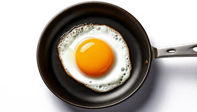 Fresh Sunny-Side Up Fried Egg in a Non-Stick Skillet on a White Background