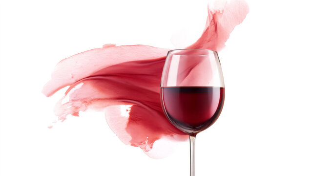 Elegant wine glass with red splash on white background