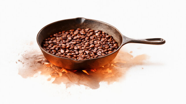 Roasting coffee beans in cast iron skillet over open flame
