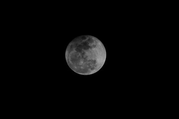 Fototapeta premium A luminous moon hangs high in the sky, its surface details faintly visible, bringing a sense of wonder and stillness to the night.