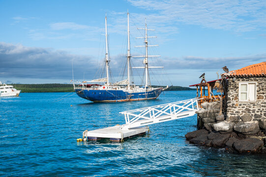 Harbor Scene with Vessel in Puerto Ayora, Santa Cruz, Galapagos Islands