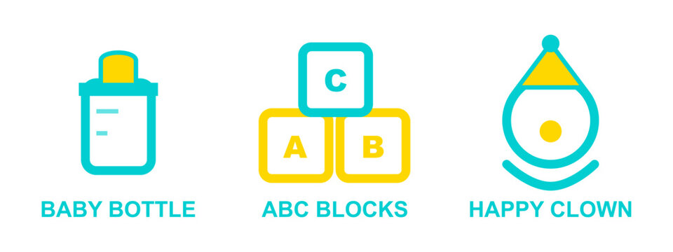Celebrating international children's day baby bottle abc blocks happy clown illustration