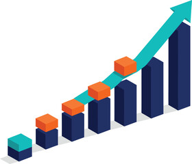 Fototapeta premium Business growth chart showing increasing trend with arrow pointing upward to success and progress in finance and statistics