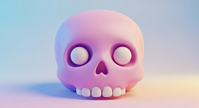 Pastel pink human cranium head sculpture featuring smooth rounded shapes and large empty eye sockets showing a stylized artistic representation of anatomical form suitable for creative concept