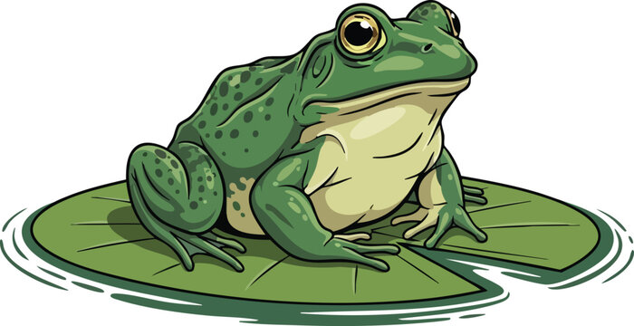Green frog sitting on a lily pad with white background pond life pet frog tree gregarious