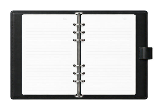PNG Open black leather planner notebook