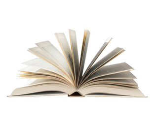 Fototapeta premium An open book with pages fanned out against a white background.
