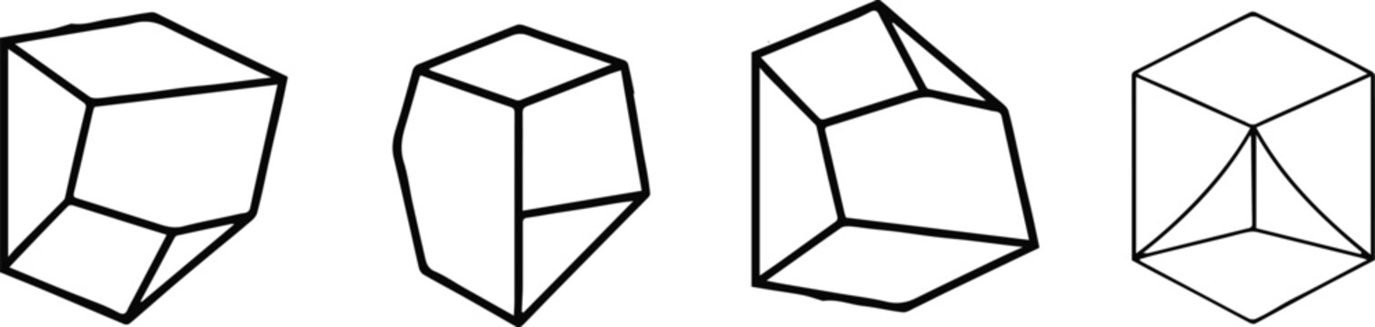 cube isometric technical drawing set solid dashed edge variations