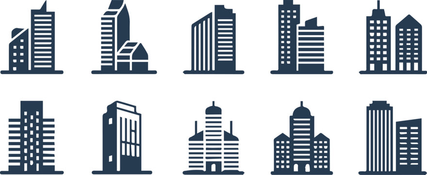 building architecture icons high rise vector illustrations
