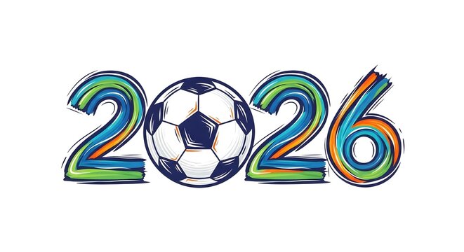 2026 year with soccer ball and colorful numbers