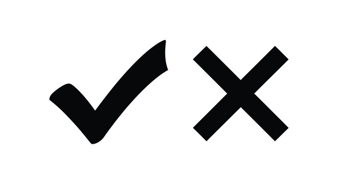 Check mark and cross symbols presented as bold silhouettes