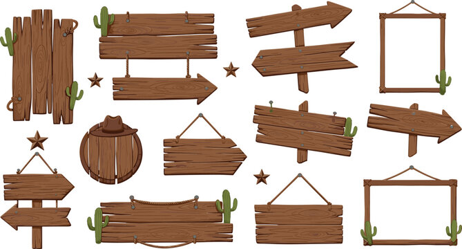 Rustic Wooden Signboard Set with Hanging Boards, Direction Arrows, Blank Frames, and Vintage Wood Panels for Farm, Western, and Outdoor Design Projects