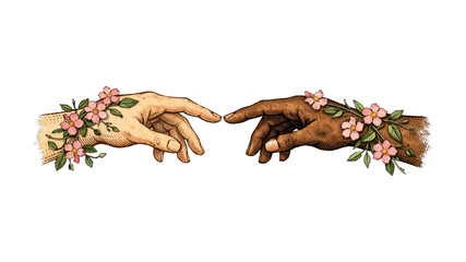 Fototapeta premium PNG Hands reaching adorned flowers.