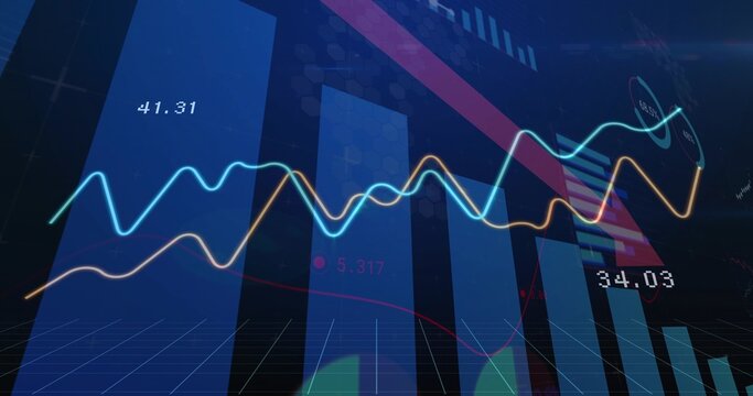 Displaying dashboard with vertical blue bars, wavy lines, numeric labels and magenta ribbon