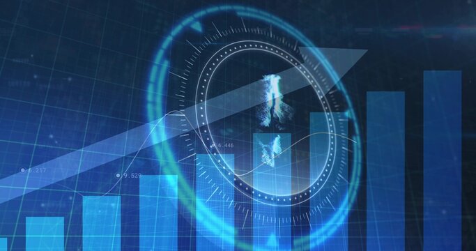 Displaying HUD over bar-chart in digital dashboard, showing trend band, wavy line, numeric labels