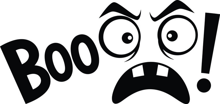 Cartoon illustration of a surprised and frightened face shouting boo