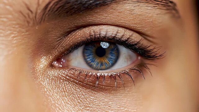 Closeup Macro Shot of a Human Eye with Blue Iris and Eyelashes.