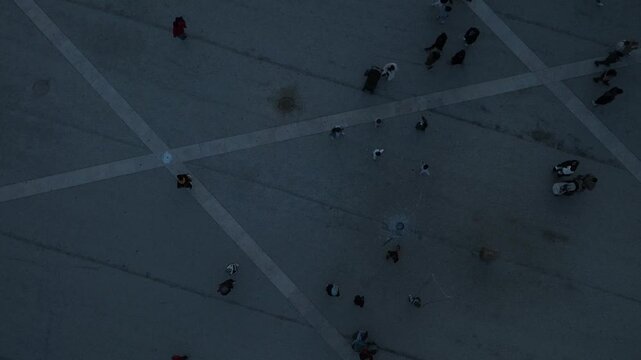 Top Down Aerial View of Praca do Comercio Lisbon City Center 