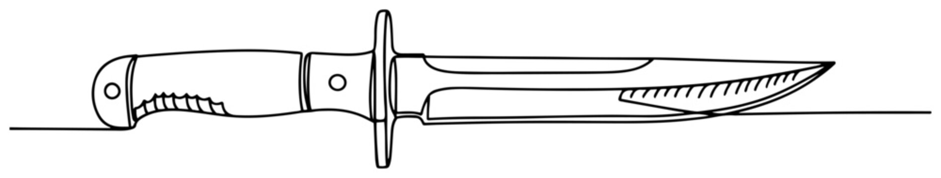 Tactical Combat Knife with Sharp Blade in Continuous Line Art Style