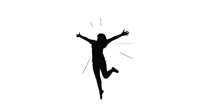 happy person jumping in the air with arms outstretched