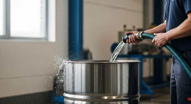 Water Filling Industrial Steel Barrel with Splashes