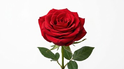 Fototapeta premium Vibrant rose flower isolated on a clean white background, classic floral subject for romance, beauty and greeting themes, rich layered petals in sharp focus, soft studio light, realistic botanical
