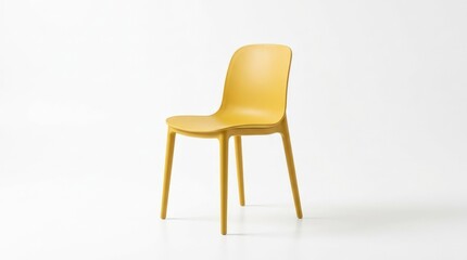 Fototapeta premium Yellow plastic chair isolated on an immaculate white backdrop emphasizing sleek design, modern architectural appeal, refined design atmosphere, soft natural light, realistic detail, balanced