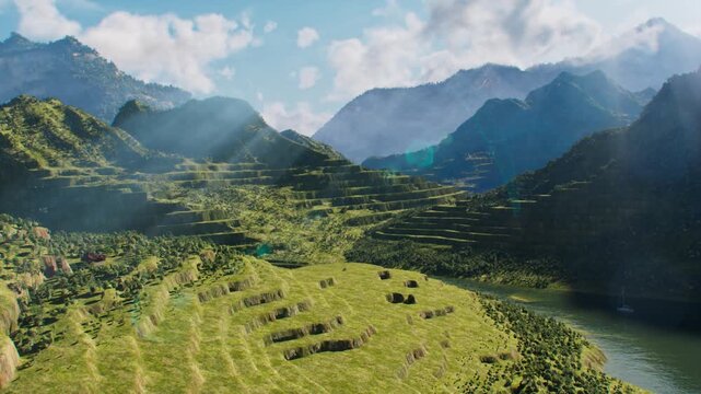 Environmental management has transformed barren hills into terraced fields.