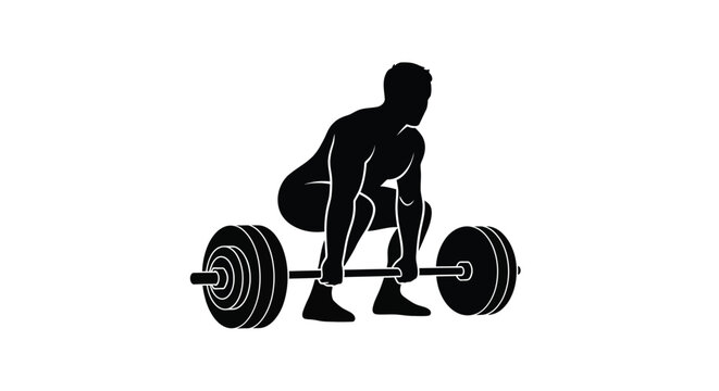 Weightlifter performing a deadlift exercise on transparent background silhouette