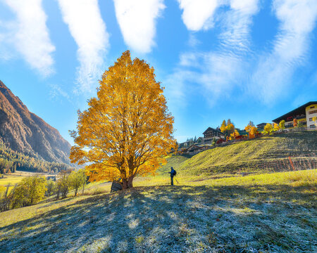 Breathtaking autumn landscape  at Heiligenblut village near Grossglockner mount .