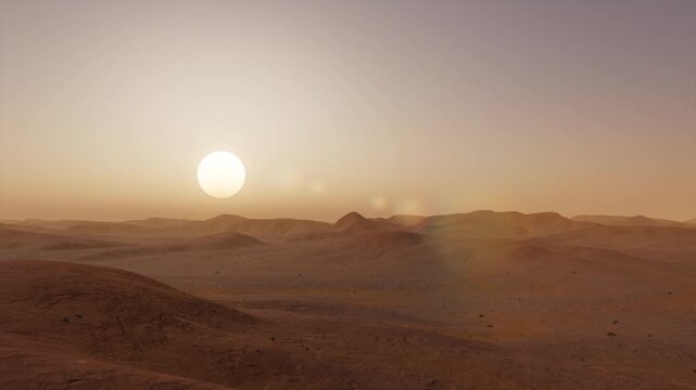 The lingering rays of the setting sun, sand dunes in the desert, desert sunrise, desert.