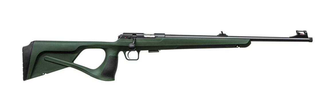 Modern bolt action rifle with green stock