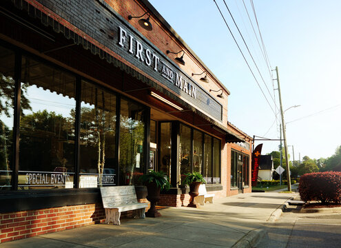 Knightdale, NC - USA - 4-14-2026: Shop and restaurants in downtown Knightdale, North Carolina, in Eastern Wake County