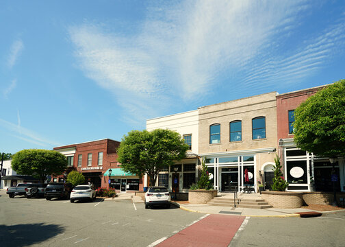 Wendell, NC - USA - 4-14-2026: Shops and restaurants in downtown Wendell North Carolina, a fast growing town outside of Raleigh in Wake County
