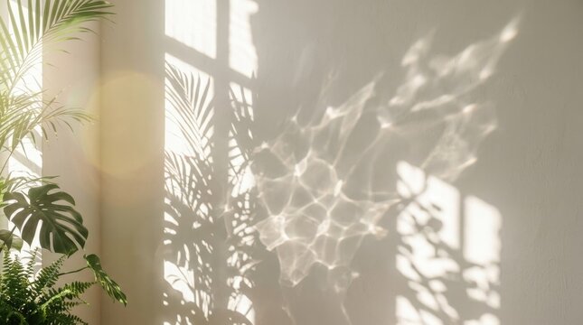 Abstract sunlight shadows background with flare and glare, natural aesthetic mockup with soft caustic effects for clean presentation and design use, realistic detail, no logos