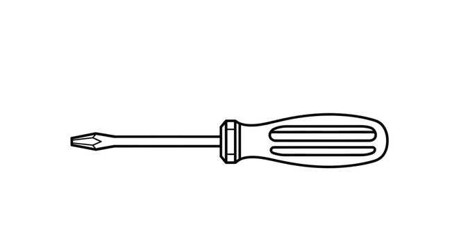 Simple flat lay illustration of a screwdriver on transparent background silhouette