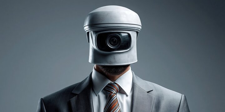 Security camera wearing a business suit - corporate surveillance concept