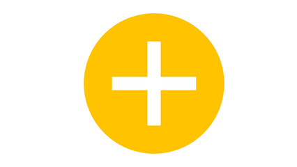 Obraz premium Yellow circle with a white plus symbol white background graphic resource plus sign positive sign add sign positive minimalist isolated communication addition affirmative approved