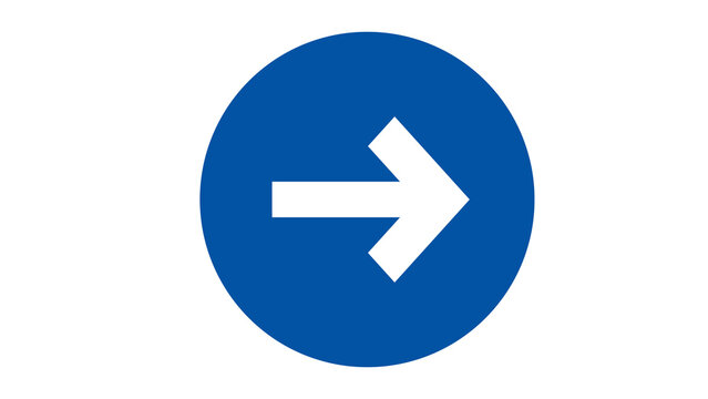White right arrow symbol inside a blue circle on a white background with direction continue navigation interface movement minimalist contrast chromatic isolated background communication