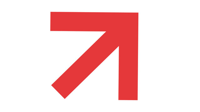 Red arrow pointing diagonally upwards and to the right indicating upward trajectory and progress diagonal trajectory progress movement direction abstract illustration business strategy