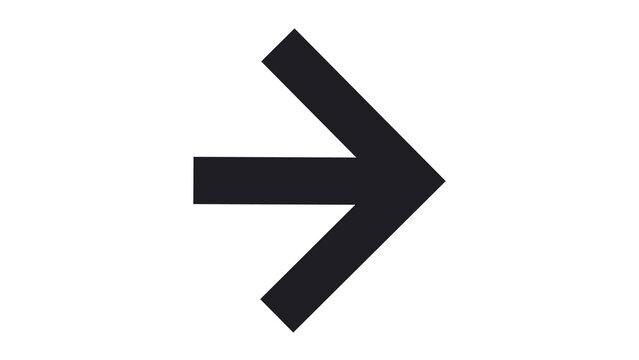 Simple black right arrow symbol on white background with forward movement direction navigation isolated continue interface communication document information operation progress sequence
