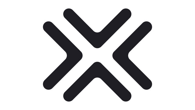 Abstract graphic design of four converging arrows forming a central 'x' shape with x shape graphic resources converging abstract direction intersection connection collaboration strategy