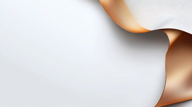 Abstract flowing golden ribbon curves over a soft white textured background with subtle shadows.