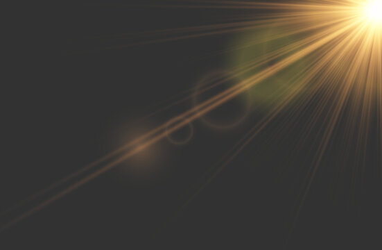 Horizontal Golden Anamorphic Streak: Volumetric Light Leak on Dark Background