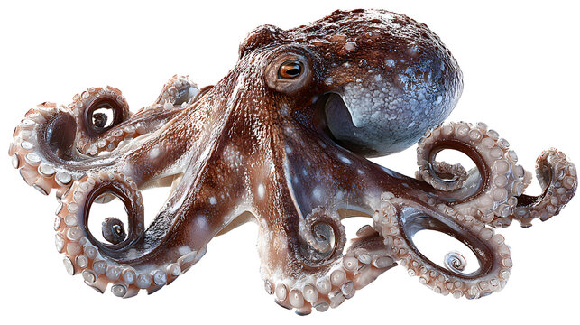Ultra realistic HD octopus tentacles spread skin texture detailed, isolated on white background