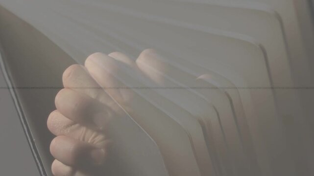 Clenched hand releasing, shifting left and opening on screen, ghosting effect for motion study