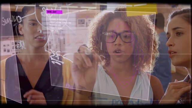 Lead designer starting drawing on clear board during design brainstorm, UI overlay appearing