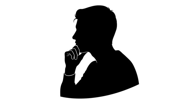 Silhouette of a man in deep thought hand to chin