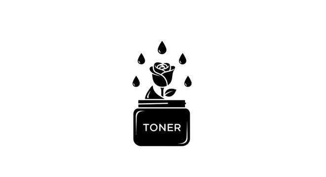 Black toner cartridge with droplets illustration.