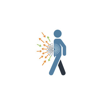 Person experiencing stomach pain while walking.
